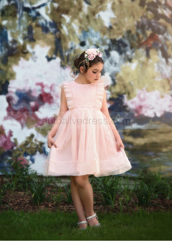 Pleated Organza Butterfly Wings Flower Girl Dress